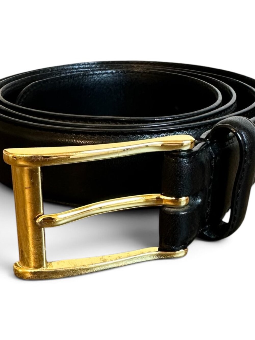 Polo Ralph Lauren Italian Black Leather Mens Belt Gold Tone Buckle Size 42